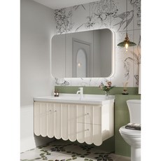 智能法式奶油風浴室櫃組合，橡木洗手台洗臉盆櫃，打造優雅衛浴空間, 1個, 換購綺美石、膚感一體盆諮詢客服, 換購綺美石、膚感一體盆諮詢客服