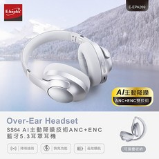 E-books SS64 藍牙頭戴耳機麥克風 AI主動降噪 ANC+ENC 藍牙5.3 快充 可摺疊