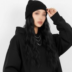 백송 풍성한 통가발 웨이브 히피 비니 보헤미안 캐주얼스타일 자연스러운 따뜻한 여성 가발 모자, 1개, 풍성한통가발웨이브히피비니 블랙블랙헤어