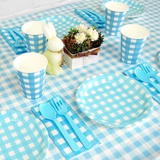 와우파티코리아 6인용 파티세트 체크라이트블루(7인치접시), 1개