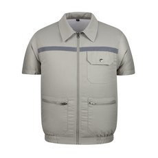 【台灣發貨】迷彩空調服 - 夏季勞保降溫冷氣工作風扇防曬衣, 1個, 雙孔卡其色,5XL(建議體重100-112公斤）