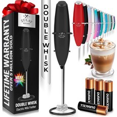 Zulay Kitchen AA 듀라셀 배터리 4개가 있는 강력한 우유 거품기 지팡이 - 초고속 휴대용 음료 믹서 - 커피 라떼 카푸치노 말차 및 크리머용 전기 거품기 폼, Executive Black