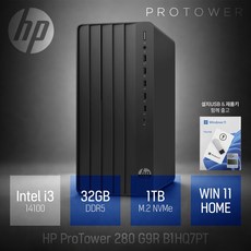 HP 프로타워 280 G9R B1HQ7PT i3-14100 인강용 사무용 업무용 주식용 가정용 고성능 PC, 블랙, 1TB, 32GB, WIN11 Home
