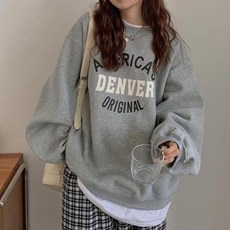 여성 데일리 긴팔 맨투맨 1P 아메리카 봄 가을 티셔츠, 네이비-FREE