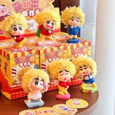 蠟筆小新爆炸頭盲盒公仔 可愛搞怪桌面擺件 生日禮物, 1個, 小新爆炸頭【隨機三個盲盒不重複】