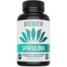 Zhou Spirulina Tablets - Spirulina Pills Greens Superfood Supplement with Chlorophyll & Blue Spir, Zhou Spirulina Tablets - Spiru, 1개, 180정