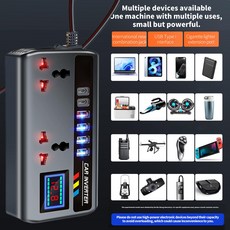 200W 차량용 인버터 DC 12V/24V 220V AC 전원 3 USB 2 타입-C 포트 충전기 어댑터 플매트 카펫 러그 컨버터 LED 화면 포함, [01] 옵션1
