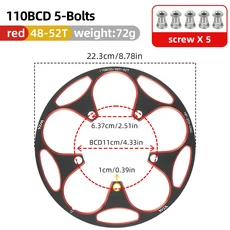 VXM 도로 자전거 110BCD 48T 50T 좁은 와이드 체인 휠 보호 패널 기어 링 커버 부품, 04 48T 52T Red, 01 110BCD