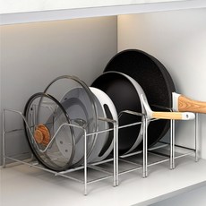 샤인홈리빙 스테인리스 후라이팬 정리대 도마 냄비 뚜껑 거치대 주방 수납선반, 1세트, 후라이팬정리대_실버, 2단