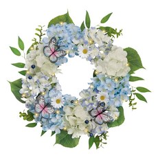 현관 복도 정원과 호환되는 잎이 달린 45cm 인공 수국 꽃 화환 봄 사실적인 꽃 화환, 사이즈 이미지 참고, 1개, 파란색과 흰색 위토
