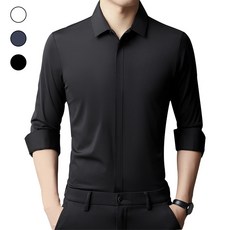 남성 히든버튼 셔츠 사계절 링클프리 구김없는 스판 고급 정장 와이셔츠