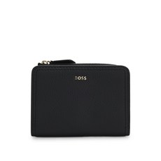 HUGO BOSS Grained-leather wallet with metallic logo lettering Lenah-50558032 Black