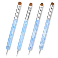 프렌치 젤 아크릴 네일 아트 브러시 4pcs 매니큐어를 위한 도팅 전문 매니큐어 도구가 포함된 양방향 큐티클 세부 디자인 펜 (10# 12# 14# 16#), Blue