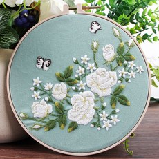 刺繡DIY手工製作材料包 蘇繡古風繡花套件 送男友創意禮物 打發時間 台灣熱賣, 白玫瑰一【繡繃+材料包】, 1個