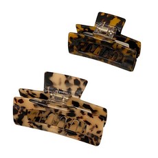 Susuda 方形豹紋大理石髮夾大號 + 中號套組