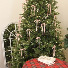 [해피인어스] 벨벳 리본 오너먼트 10p 크리스마스 트리 장식, 1세트, 핑크