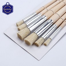 AR AP0009 六支原木桿猪鬃筆刷/繪圖鏤空排筆板刷/丙烯油畫筆/型染筆刷-專用刷子, 1個, 6支原木桿猪鬃筆刷