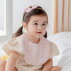 AVAUMA 花朵圖案圍兜+髮帶, 02 Cindy Pink, 1組