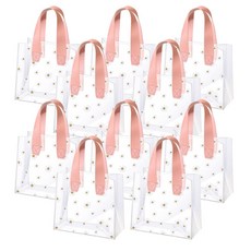 링비츠 데이지 PVC 투명 쇼핑백 구디백 가죽 손잡이 답례품 선물 포장 봉투, 10개, 핑크-스몰(V42)