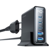 Toocki 투키 GaN 140w LED 디스플레이 3C2A 5포트 C타입 PD3.0 PPS 초고속 멀티충전기, 1개, 블랙