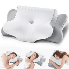 목 를 위한 파이오르드 경추 베개 에르고노믹 쿨링 양면 정형외과 베개 측면 등 배 수면자를 통기성 메모리 폼 컨투어, Light Grey New, 3 Queen Size 25.2"Lx15.35"Wx5.