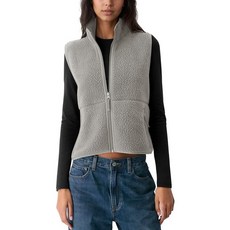 Gacaky 여성용 민소매 크롭 플리스 조끼 따뜻한 셰르파 캐주얼 지퍼 조끼 가을 겨울 가볍고 아늑한 외투 주머니 포함 커피. 스몰