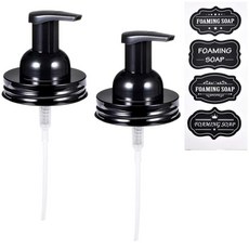시충 2팩 메이슨 병 거품 비누 디스펜서 표준 입용 뚜껑 손 제용 펌프 교체 목욕액 페이셜 클렌징 폼 메이크업 관리 워터 블랙, Black