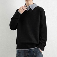 毛衣男女套頭春秋冬季上衣長袖polo翻領假兩件防寒保暖寬鬆大尺碼韓版