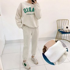 Funny girls 女款刷毛英文字母印花衛衣縮口褲運動套裝