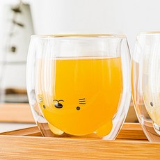 유리찻잔 고양이 이중유리컵 250ml