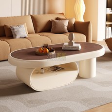 輕奢2024新款高級感茶幾現代極簡中古風客廳家用小戶型橢圓形茶桌茶幾 邊幾 邊桌 邊櫃 茶桌, 1個