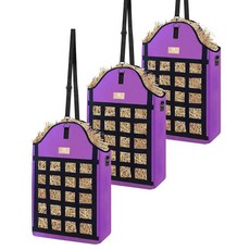 Excoutsty 말용 건초 가방 염소 양 당나귀용 슬로우 피드 건초 봉투 4팩 전면 건초 그물 디자인 600D 강화 옥스포드 건초 사료 가방 큰 입구로 채우고 걸기, 3퍼플