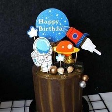우주인 케이크 장식 항공우주 달 우주 비행기 로켓 소년 생일, 1개, 우주인카드세트