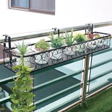 HK 라운드 베란다 화분 걸이 100 x 25 x 12cm -걸쇠 폭 조절 가능 3.5-7.5CM 사이 모든 난간에 적용 가능, BLACK