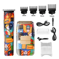 Kemei 헤어 클리퍼 KM-5017H KM-1102H 전기 면도기 패션 랜덤 그래피티 패턴 트리머 충전식 남성용 면도기, 01 Kit-paper box, 1