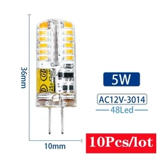 10 개/몫 G4 LED 전구 2W 3W 4W 5W 7W 9W AC DC12V 220V 옥수수 램프 SMD2835 스포트 라이트 샹들리에 조명 교체 할로겐, 5W 3014 AC DC12V, Warm white