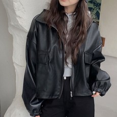 캐주얼 여성 멋쟁이 투웨이 집업 가죽 래더 자켓 점퍼 hol+838NE