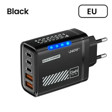 호환5포트 GaN USB C 충전기 240W PD 고속 어댑터 (아이폰 17 16 15 Pro 샤오미 노트북 데스크탑, 01 Black EU