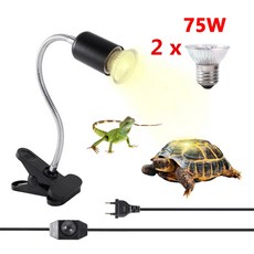 UVA UVB 파충류 램프 홀더 전구 세트 25W/50W/75W 회전 가능한 일광욕 스팟 라이트 거북이 뱀 도마뱀용 모의 솔라광, [01] 75W 2 Lamps 1 Holder