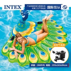 INTEX成人火烈鳥獨角獸造型泳圈浮床組，水上充氣浮排弔床，多功能戲水玩具, 【特惠款?】孔雀坐騎【收藏送電泵】, 1個