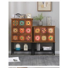 RKBO 複古鐵藝鬥櫃 客廳收納櫃子 抽屜式置物架 花架家具 彩繪鬥櫃 玄關裝飾, 5抽烤色,組裝