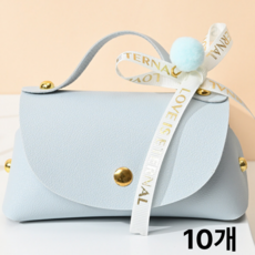 심플리비 리본 폼폼 가죽 구디백 답례품 미니 선물 포장 가방 10P, 1세트, 스카이