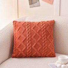ins風毛絨抱枕套提花幾何圖形靠墊套/沙發客廳靠背枕套牀頭方枕套, TF-焦糖橘