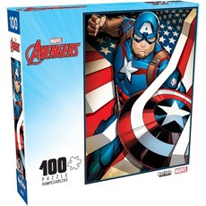 Buffalo Games - 마블 - 캡틴 아메리카: 퍼스트 어벤저 - 가족을 위한 100피스 직소 퍼즐 - 게임의 밤에 완벽한 도전적인 퍼즐 - 완성 사이즈는 38.1 x 2