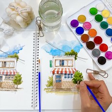 재밌는 어반스케치 풍경 컬러링북 + 고체수채물감21색세트