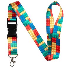 Smart School Educational Products 열쇠 및 ID 배지용 퀵 릴리즈 버클이 있는 다채롭고 재미있는 학교 랜야드 자폐증 인식 표준, 빌딩 블록