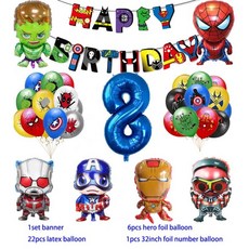 생일 파티 학예회 이벤트 할로윈 용품 어벤져스 풍선 스파이더맨 아이언맨 헐크 슈퍼 히어로 장식 식기 배너 배경, Other, 1Set O8