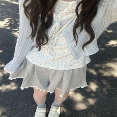 2컬러 하늘하늘 여리한 귀여운 리본 플라워 티셔츠 가디건
