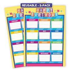 조이비스탈렌 2팩 생일 보드 및 차트 콤보 - 벽 또는 게시판 디스플레이용 재사용 가능한 교실 장식 포스터 16 5 x 11 22 인치 모든 12 개월