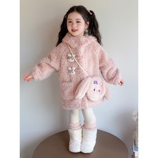 女童秋冬款兔耳朵羊羔絨大衣兒童冬裝加厚外套寶寶洋氣加絨毛毛衣